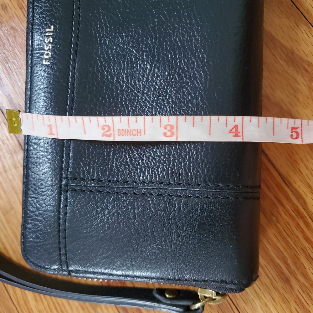 Fossil  Jori Zip Around Midnight Navy Looks Black Leather Wallet Clutch Travel - Picture 14 of 15